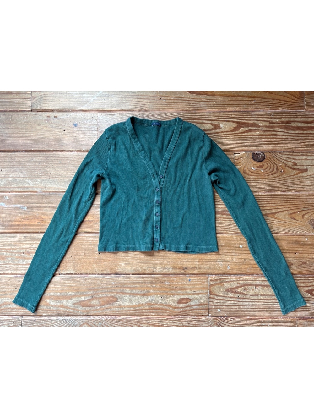 Brandy Melville Forest Green Ribbed Long Sleeve Henley Top One Size